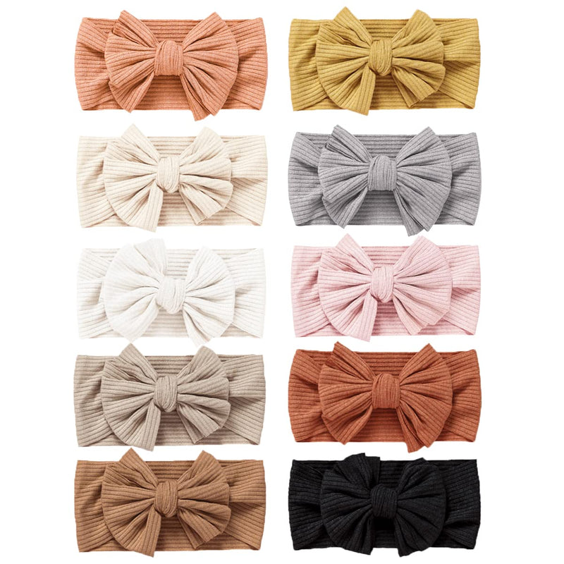 [Australia] - Niceye Pack of 10, Baby Girls Headbands with Bows Handmade Hair Accessories Stretchy Hairbands for Newborn Infant Toddler Khaki 