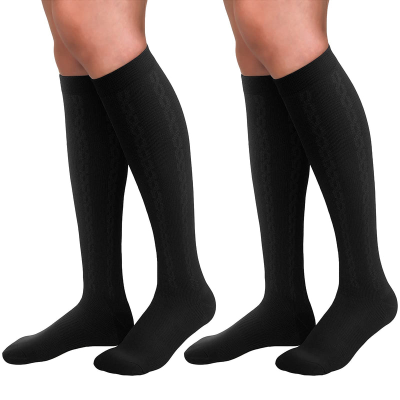 [Australia] - 30-40mmHg Medical Graduated Compression Socks for Women&Men Circulation-Knee High Socks for Support,Hiking,Running 1-2 Pack Black Large-X-Large 