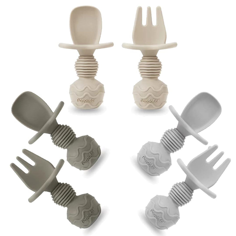 [Australia] - PandaEar 6 Pack Silicone Baby Spoons and Fork Feeding Set- Anti-Choke First Self Feeding Utensils for Baby Led Weaning Ages 3 Months 