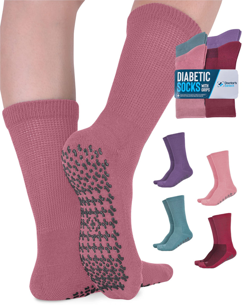 [Australia] - Diabetic Socks for Women and Men - 4 Pairs Non Binding & Non Slip Socks Medium Pink, Green, Red, Purple 