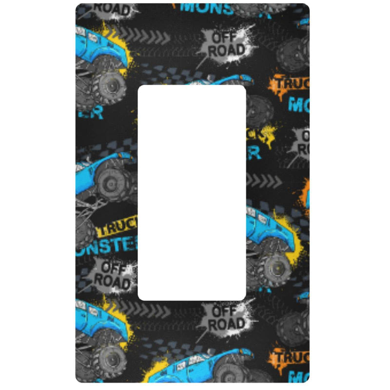 [Australia] - Monster Blue Truck Car Grunge Wall Plate Cover Size 1-Gang 4.6" x 2.9" Single Rocker Switch Plates Kids Boys Decorative Nursery Teen Toddler Game Room Bedroom Bathroom Decor 1 Gang-Single Rocker Monster Car 