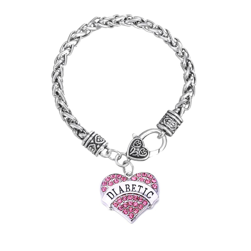 [Australia] - TGLS Heart Diabetes Medical Alert Charm Bracelet for Type 1 and Type 2 Diabetic Jewelry Pink 