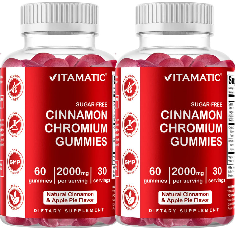 [Australia] - 2 Pack - Vitamatic Sugar Free Chromium Gummies with Ceylon Cinnamon - 2000 mg per Serving - Non-GMO - Gluten Free - 60 Vegan Gummies 