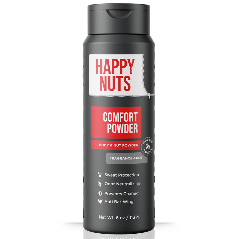 HAPPY NUTS Comfort Powder Deodorant For Men: Anti-Chafing, Sweat and Odor Control for Jock Itch, Aluminum-Free, 6 oz (1 Pack), Fragrance-Free 6 Ounce (Pack of 1)