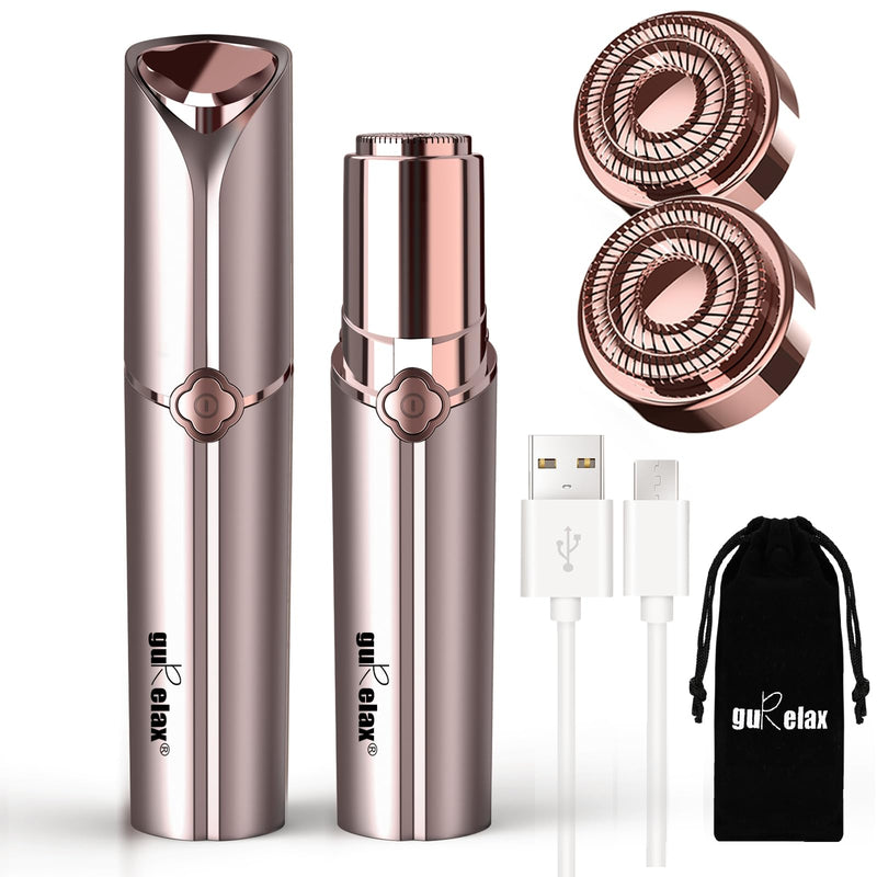 Facial Hair Removal for Women, Electric Painless Facial Hair Remover, Rechargeable Hair Removal Device for Face, Lip, Chin with 2 x Replacement Heads, Rose Gold Gold+2 Heads