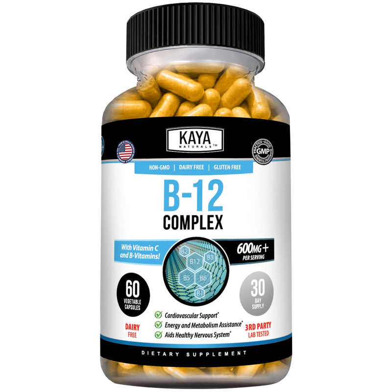 Kaya Naturals B-12 Complex Multivitamin for Women & Men, 60 Count | Energy and Metabolism Booster, With Biotin, Choline, Inositol, Folate and Vitamin C 60 Count (Pack of 1)