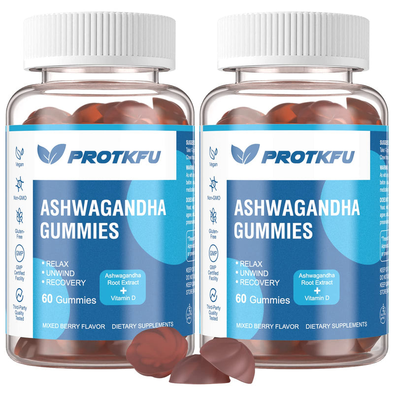 [Australia] - 2 Pack Ashwagandha Gummies & Vitamin D3 Gummies Organic Aswangdha Supplement for Improve Sleep, Stress Relief & Mood Calm (Non-GMO, Gluten-Free & Sugar Free) 60 Count (Pack of 2) 