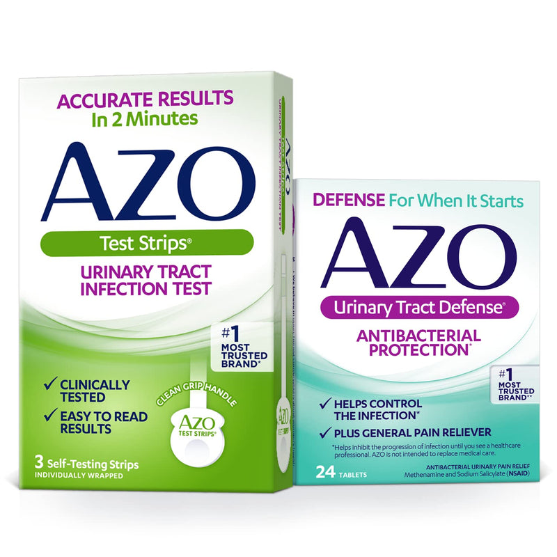 AZO Urinary Tract Infection (UTI) Test Strips (3 Count) + AZO Urinary Tract Defense (24 Count)