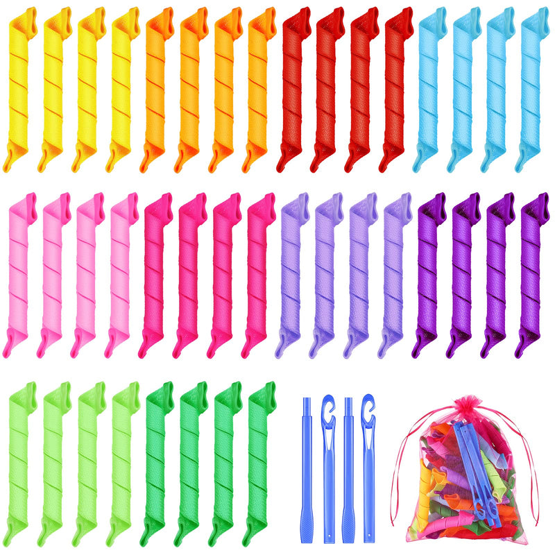 [Australia] - Yilloog 40 Pieces Hair Curlers Kit Heatless Spiral Curlers Tools with 2 Styling Hooks and 1 Storage Bag Multicolor Magic Curls Rollers for Women Long Medium Short Hair Classic Style 