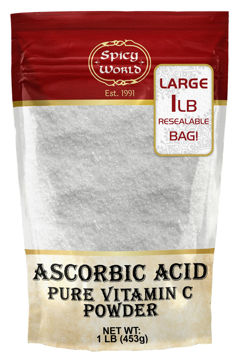 Spicy World Ascorbic Acid 1 LB Bulk Bag - Pure Vitamin C Powder - 100% Pure, Food Grade, Can be Used for Canning, Fruit, Pools - USP Grade 16 Ounce (Pack of 1)
