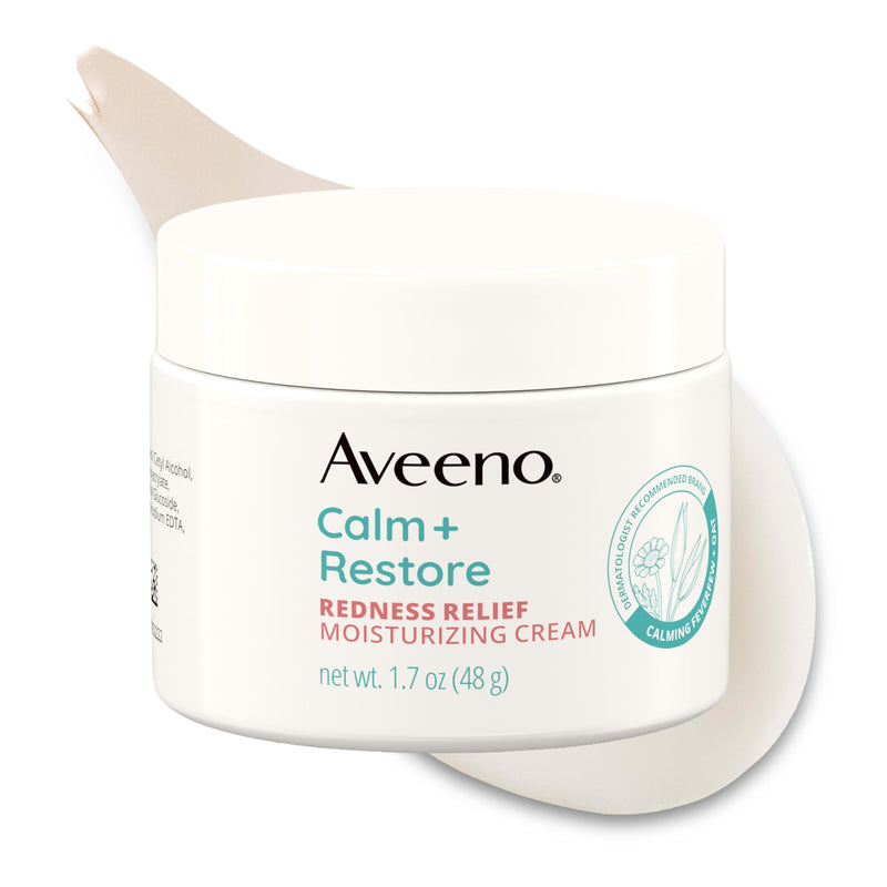 Aveeno Calm + Restore Redness Relief Moisturizing Cream, 1.7 oz | Instantly Calms & Soothes Appearance of Redness with Ceramide & Vitamin B5, Hypoallergenic, Fragrance-Free, Non-Comedogenic 1.7 Ounce (Pack of 1)