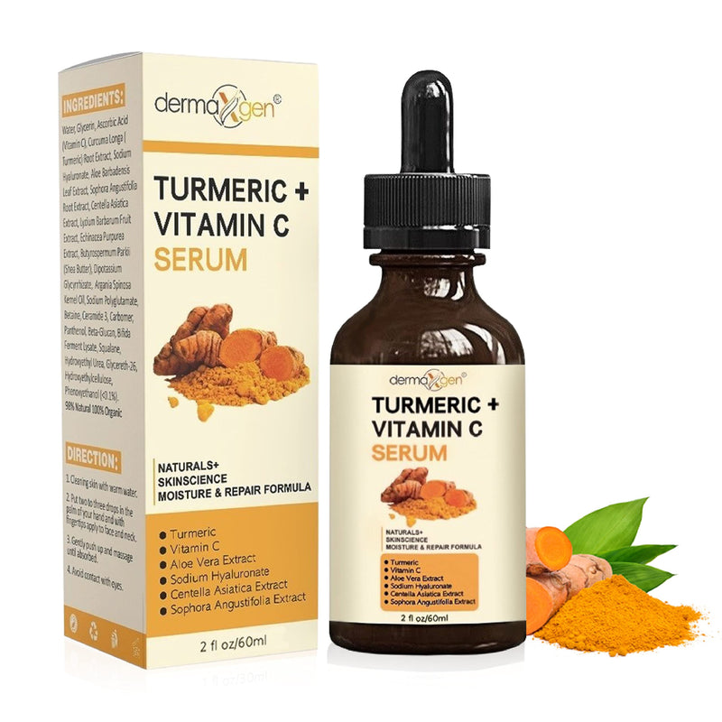 Turmeric Serum for Face + Glow-Boosting Vitamin C Serum –Organic Moisturizer for Acne, Dark Spots & Clear Skin– Boosts Hydration for Dry & Tired Skin – Anti-Aging Formula for Glowing Skin, 2 FL OZ 2 Fl Oz (Pack of 1)