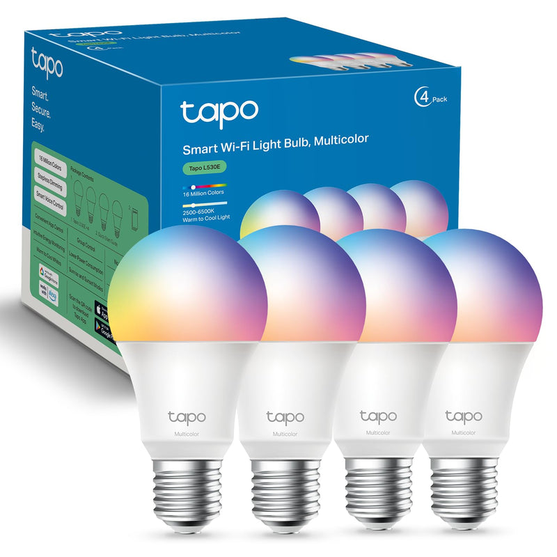 [Australia] - TP-Link Tapo Smart Light Bulbs, 16M Colors RGBW, Dimmable, Compatible with Alexa and Google Home, A19, 60W Equivalent, 800LM CRI>90, 2.4GHz WiFi only, No Hub Required, Tapo L530E(4-Pack) 800LM, Works w/ Alexa & Google 4 Pack 