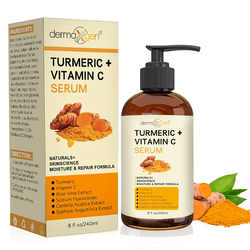 Turmeric Serum for Face + Glow-Boosting Vitamin C Serum - Organic Moisturizer for Dark Spots & Clear Wrinkles - Boosts Hydration for Dry & Tired Skin - Anti-Aging Formula for Glowing Skin - 8 FL OZ 8 Fl Oz (Pack of 1)