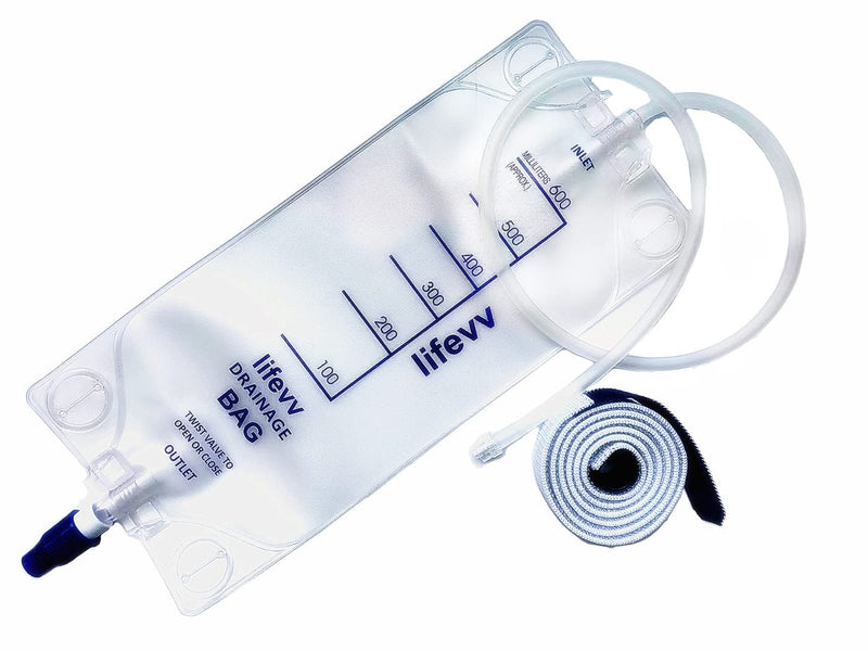 [Australia] - 600 ML Urine Drainage Bag, Drainage w/Clear Bag, Nephrostomy Bag,with 24" Silicone Tube,Twist Drain Valve (1 Pack) 1 