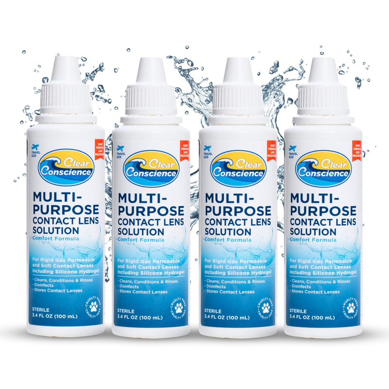 [Australia] - Cruelty-Free Multipurpose Contact Solution Travel Size - Mild Cleaner & Conditioner for Eye Contact Lens Care by Clear Conscience, 3 Fl oz (4 Pack) 4.0 