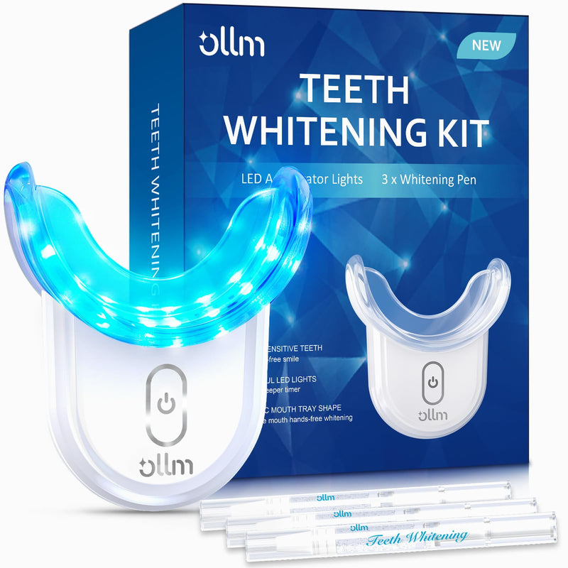 [Australia] - Teeth Whitening Kit Gel Pen Strips - Ollm Specially Formulated for Sensitive Teeth, Gum, Braces Care 32X LED Light Tooth Whitener, Professional Oral Beauty Products Dental Tools 2 Mouth Trays White 