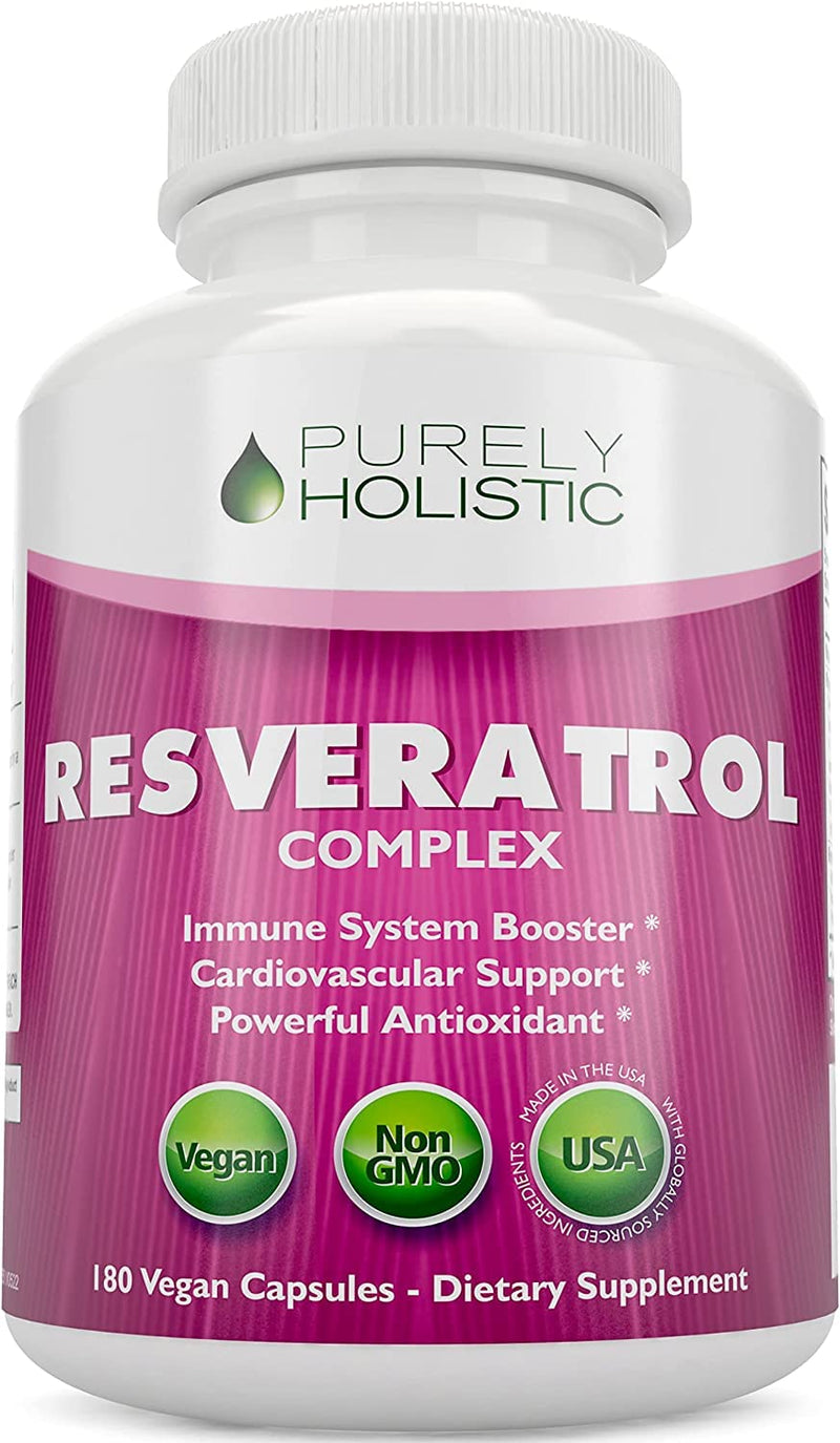 [Australia] - Purely Holistic Resveratrol 1450mg, 90 Servings, Trans-Resveratrol Antioxidant Supplement with Vitamin C and Polyphenol Complex, 180 Vegan Capsules, Promotes Anti Aging & Cardiovascular Health 