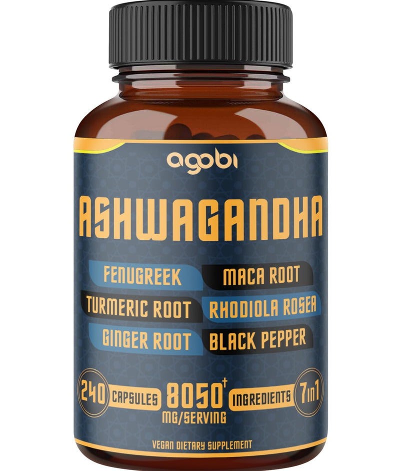 [Australia] - 240 Capsules - 8 Month Supply - 7in1 Ashwagandha 8050mg - Combined with Fenugreek, Maca, Turmeric, Rhodiola, Ginger, and Black Pepper - Mood, Strength, Spirit and Energy Support Supplement 