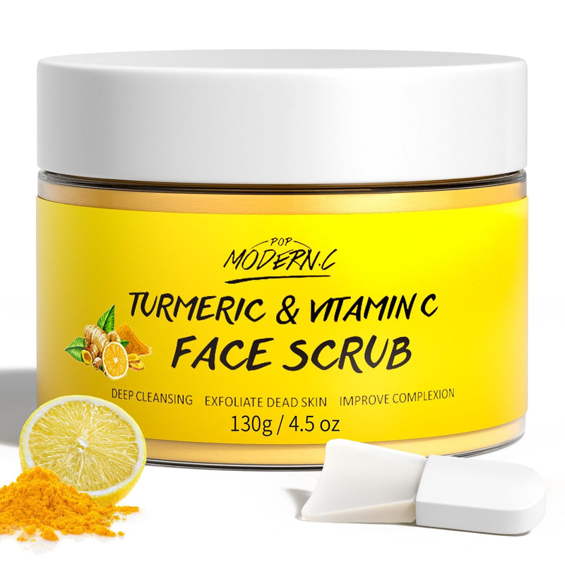 Vitamin C and Turmeric Face Scrub Cream Organics Microdermabrasion Facial Scrub Exfoliating Clears Blackheads Improve Dark Spot Acne with Strawberry Extract Exfoliator 130g/4.5oz 4.5 Ounce (Pack of 1)