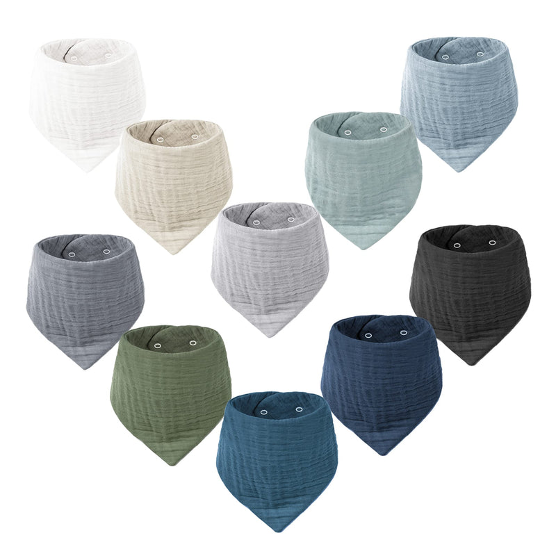 [Australia] - Konssy Muslin Baby Bibs 10 Pack Baby Bandana Drool Bibs 100% Cotton for Unisex Boys Girls Beige 