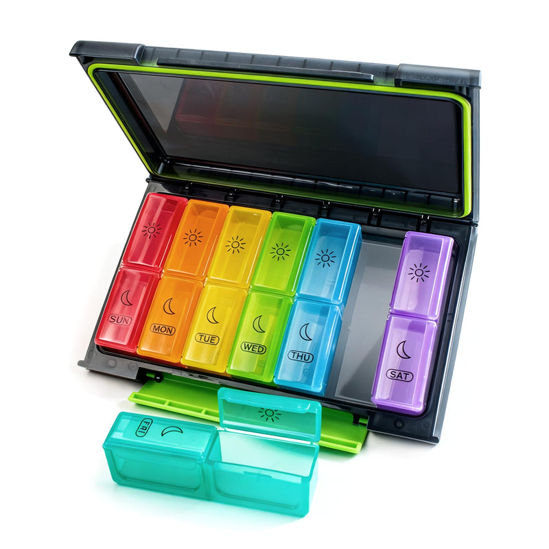 Remtise Weekly Pill Organizer, 7 Day Pill Box (2-Times-A-Day) Portable for Travel with Moisture-Proof Design Am/Pm Pill Case to Pills/Vitamin/Fish Oil/Supplements