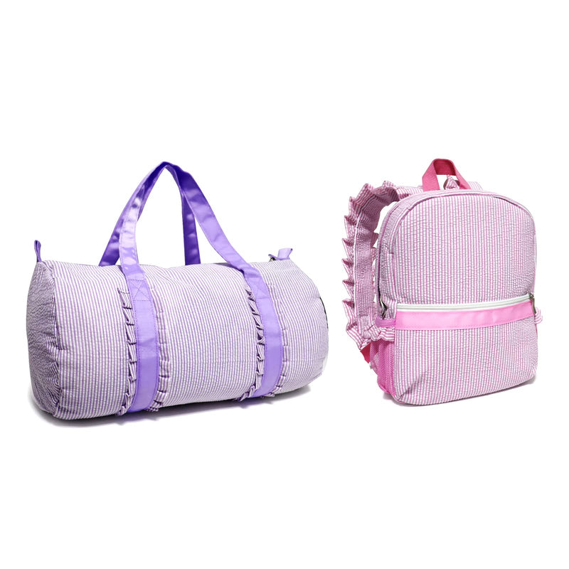 Kids Travel Overnight Bag Seersucker Weekender Duffel Bag Toddler Backpack Pink Mini Preschool for Boys and Girls