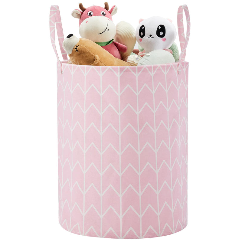 [Australia] - TECHMILLY Large Storage Basket for Girls and Boys, Collapsible Laundry Hamper with Long Handles, Toy Bins for Nursery, Kids Room Décor 1 Pack Pink Geometry 