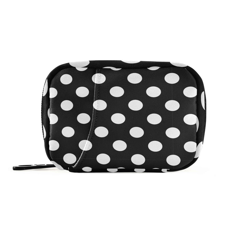 Polka Dot Black Pill Organizer Case Modern 7 Day Travel Pill Box with Zipper Portable Weekly Vitamin Medicine Supplement Holder Pouch Bag