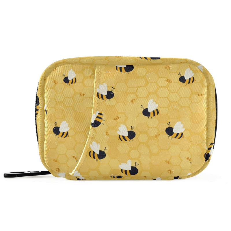 Yellow Bee Honeycomb Pill Organizer Case 7 Day Travel Pill Box with Zipper Portable Weekly Vitamin Medicine Supplement Holder Pouch Bag