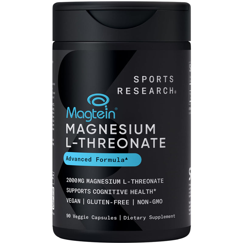 [Australia] - Sports Research Magtein Magnesium L-Threonate Capsules - Magnesium Supplement for Memory, Focus & Cognition - Magnesium L Threonate Supports Brain Health, Sleep & Mood - 2000mg, 90 Capsules for Adults 90 Count (Pack of 1) 