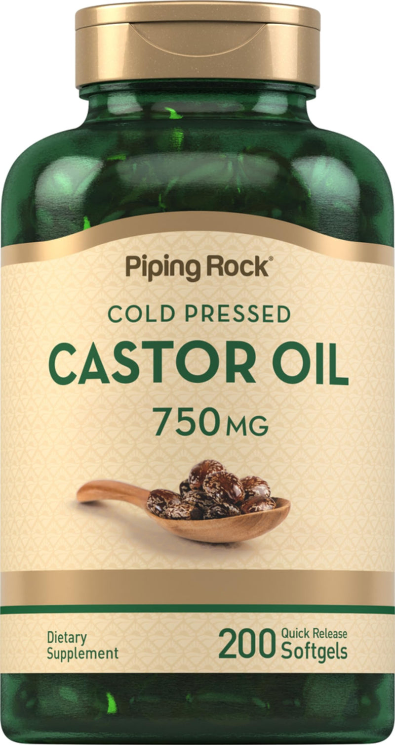 [Australia] - Piping Rock Castor Oil Softgel Capsules 750mg | 200 Count | Cold Pressed | Non-GMO, Gluten Free Supplement 
