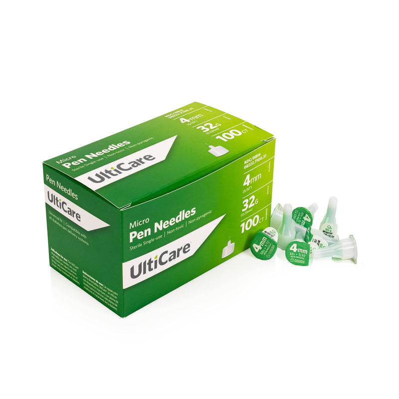 [Australia] - UltiCare Pen Needles 4mm (5/32”) x 32G Micro, 100 Count: for At-Home Insulin Injections, Compatible with Most Pen Injector Devices 
