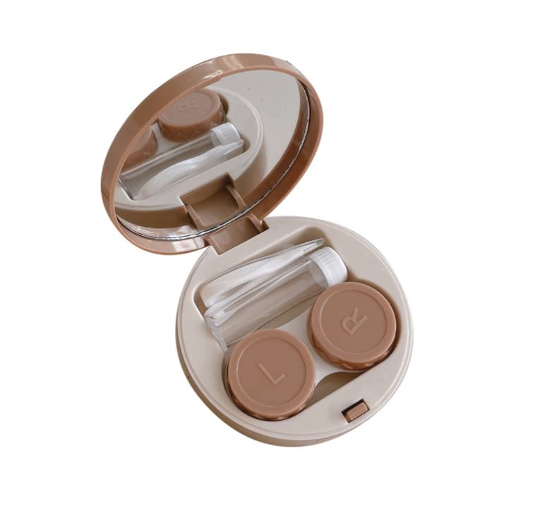 [Australia] - HLLMX 2 PCS Contact Lens Case Travel Case Holder Storage Box Portable Contact Lens Container Soak Kit for Travel&Home (White,Khaki) 