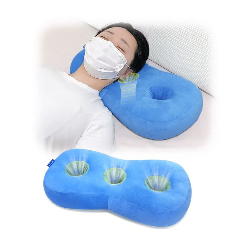 [Australia] - AOSSA Piercing Pillow for Side Sleepers Ear Protector CNH Pillow with Ear Holes for Pressure Sores Ear Pain Relief Headphones Donut Pillow for Head Ear Cushion Side Sleeping Pillow (Blue) 