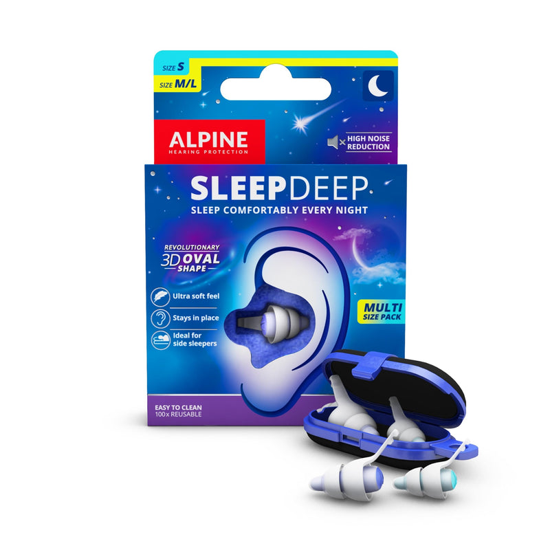 [Australia] - Alpine SleepDeep Multisize - Soft Ear Plugs for Sleeping and Concentration - New 3D Oval Shape and Noise Reducing Gel for Better Attenuation - 27dB - Ideal for Side Sleeper - 2-Pair Reusable: S + M/L 