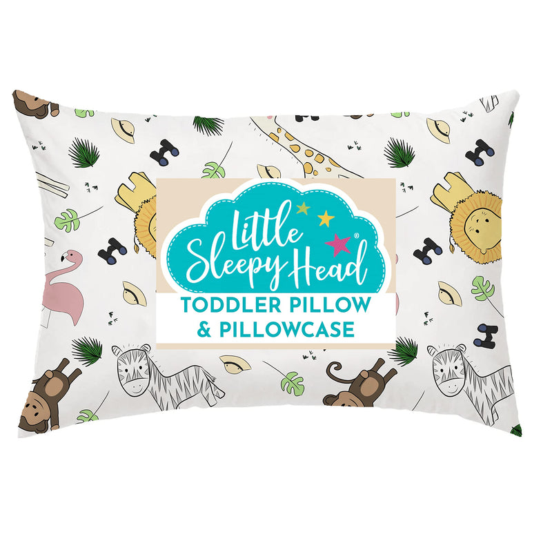 [Australia] - Little Sleepy Head Toddler Pillow with Pillowcase 13x18 - Kids Pillow for Sleeping - Toddler Pillow - Better Neck Support Ergonomic Pillow and Toddler Pillowcase - Best Pillows for Kids (Safari) Toddler (13x18) Safari 