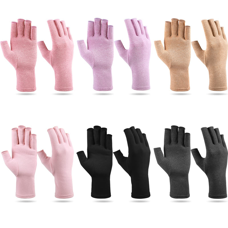 Haysandy 6 Pairs Arthritis Gloves, Compression for Women Men Fingerless Gloves for Carpal Tunnel Relieve Hand Muscle Pain(Small) Small