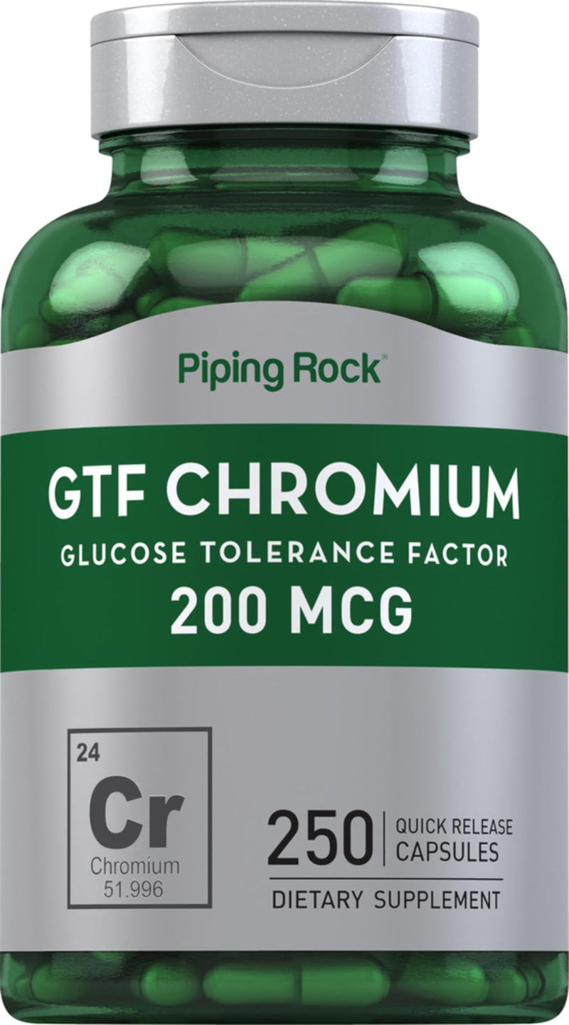 [Australia] - Piping Rock GTF Chromium 200 mcg | 250 Capsules | Glucose Tolerance Factor | Non-GMO, Gluten Free Supplement 