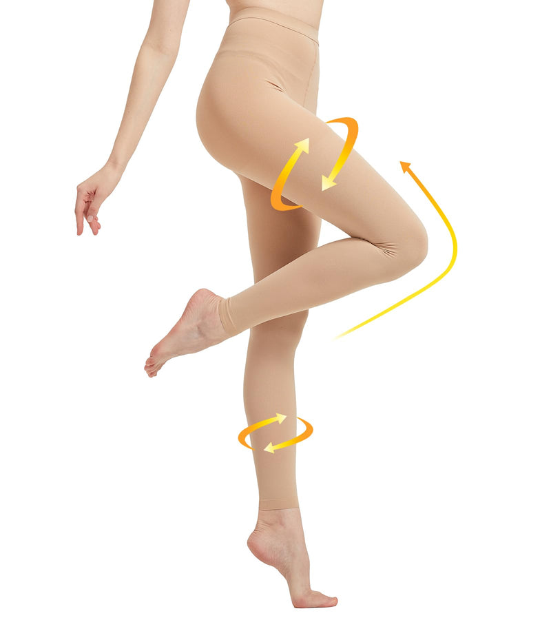 [Australia] - MGANG Medical Compression Pantyhose for Women & Men, Footless Waist High Compression Stockings Opaque, 15-20 mmHg Support Pantyhose, Firm Support Hose for Edema, Varicose Veins, Nursing, Beige L Large 15-20mmhg Beige Footless 