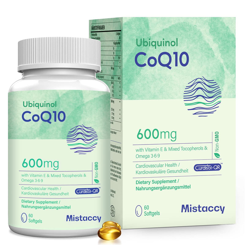 [Australia] - CoQ10 600mg Softgels | High Absorption CoQ10 Ubiquinol Supplement | Reduced Form Enhanced with Vitamin E & Omega 3 6 9 | Antioxidant Powerhouse Good for Health | 60 Softgels Yellow 60 Count (Pack of 1) 