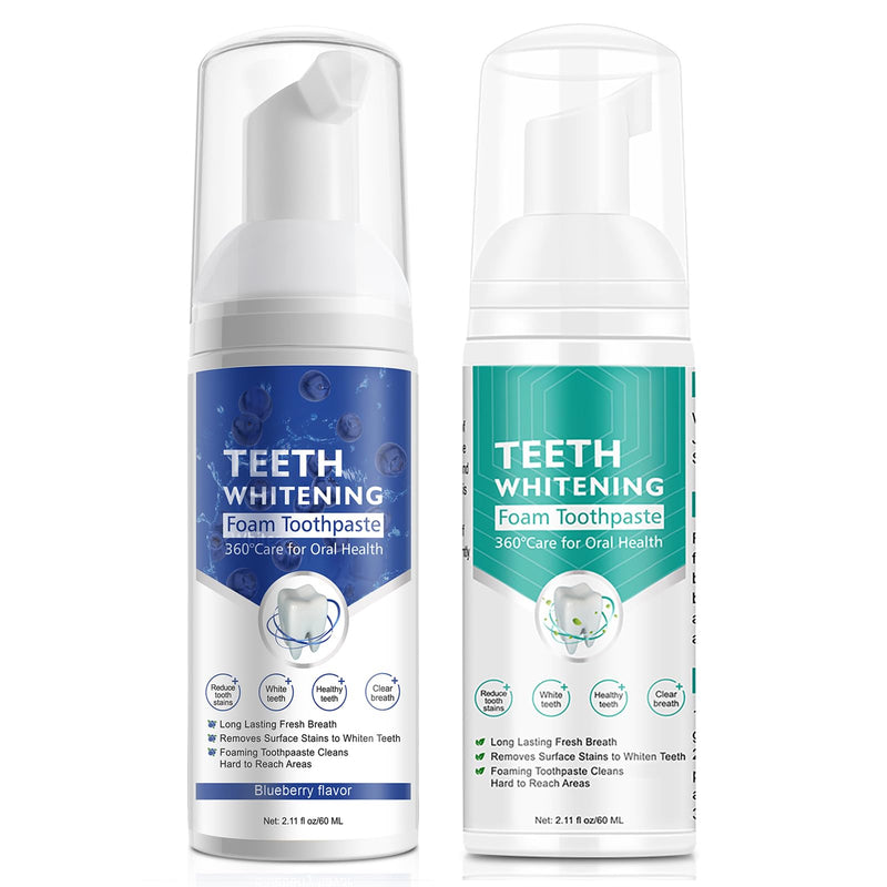 2PCS Foam Toothpaste, Whitening Baking Soda Toothpaste, Ultra-fine Mousse Foam Deeply Cleaning Gums, for Great Oral Care & Whitening Result Blueberry and Mint