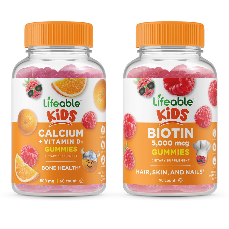 VitaWorks Lifeable Biotin Kids + Calcium with Vitamin D Kids, Gummies Bundle - Great Tasting, Vitamin Supplement, Gluten Free, GMO Free, Chewable Gummy