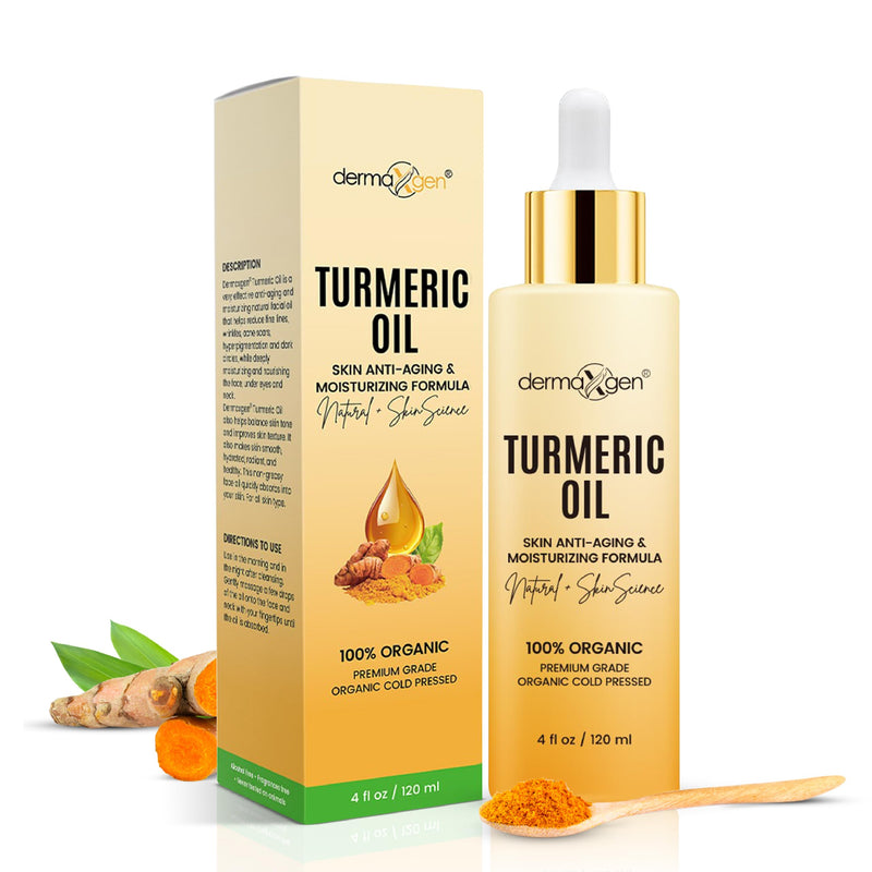 Organic Turmeric Oil for Skin Lightening - Turmeric Face Oil for Dark Spots, Anti-Aging & Hydrating Dry Skin - Glow Moisturizer for Face, Neck & Eyes (4 FL OZ / 60 ML) 4 Fl Oz (Pack of 1)