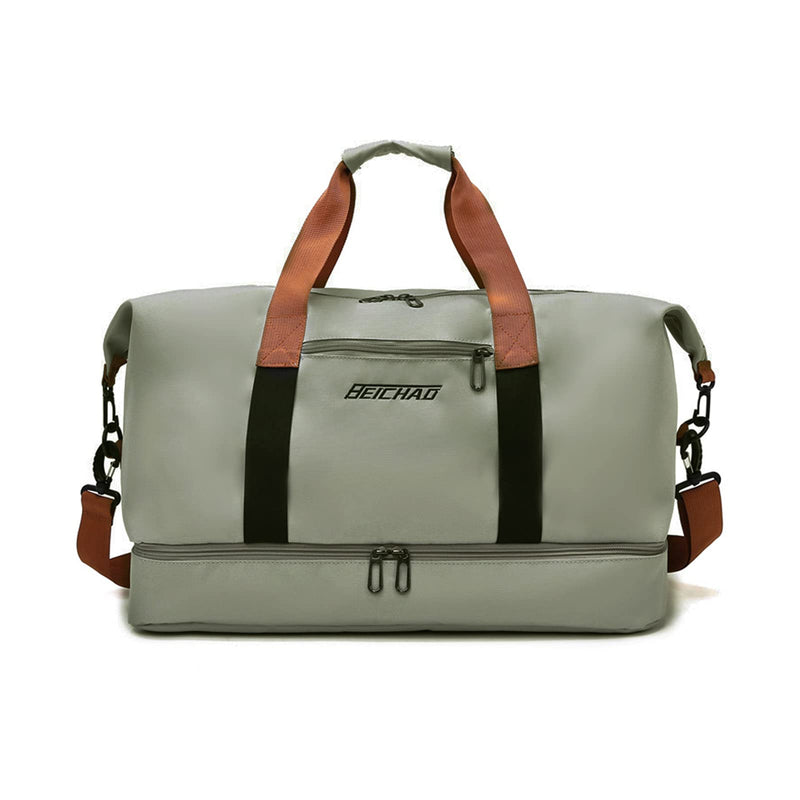 FANDARE Travel Handbag Sports Gym Bag Weekender Carry On Overnight Bags for Women Men Duffle bag Sport Workout Gym Swim Hospital Shoulder Bag with Luggage Sleeve & Shoe Compartment Light Gray