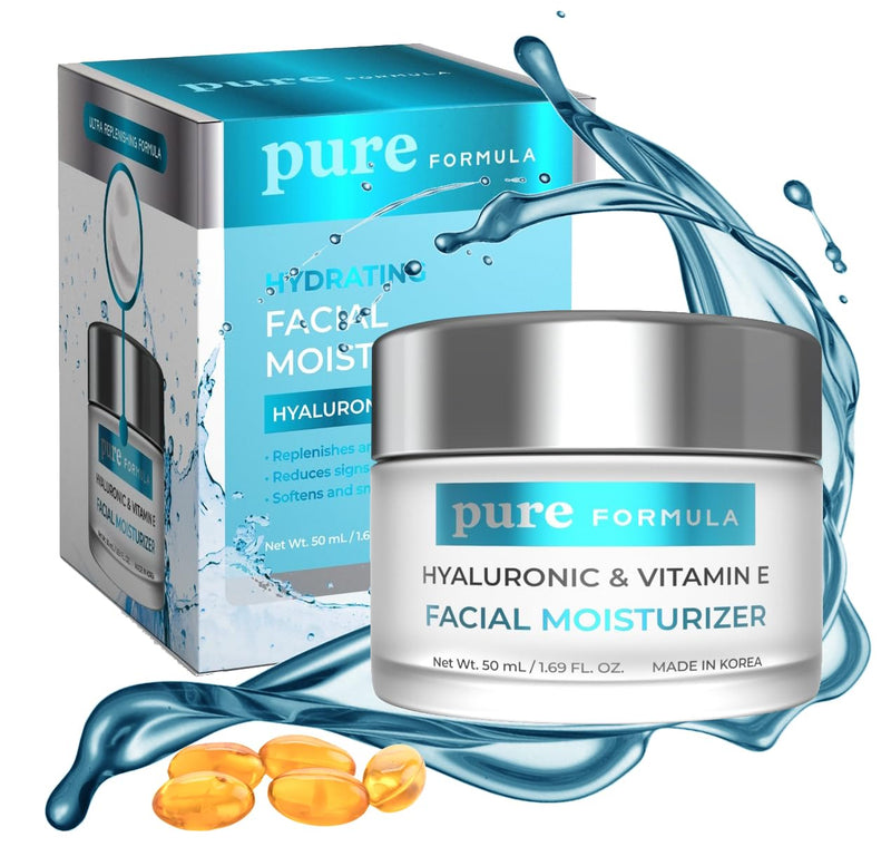 Hyaluronic Acid & Vitamin E Daily Face Moisturizer - Reduce Acne Scars, Fines Lines, Wrinkles, Hydrating Day Cream - Cruelty Free Korean Skin Care For All Skin Types - 1.69 Fl. oz/ 50ml Hyaluronic Acid & Vitamin E