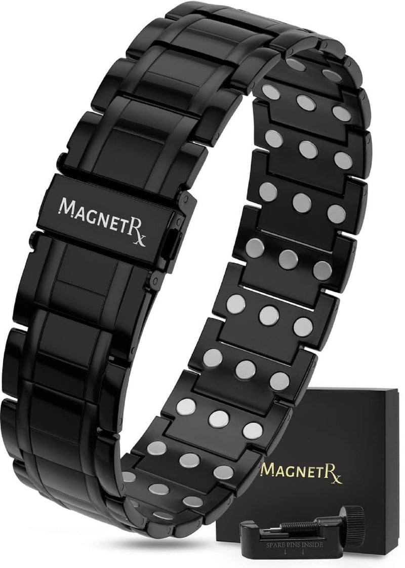 [Australia] - MagnetRX¬Æ 3X Strength Magnetic Bracelets for Men ‚Äì Effective Titanium Mens Magnetic Bracelet ‚Äì Premium Fold‚Äìover Clasp & Adjustable Length with Sizing Tool & Gift Box (Black) Black (3X Strength) 