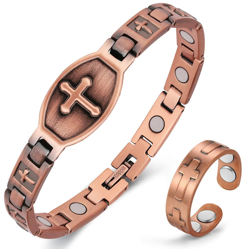 [Australia] - Copper Bracelet for Women, Magnetic Bracelets for Women with Ultra Magnets, Pure Copper Adjustable with Sizing Tool (Cross) Cross 