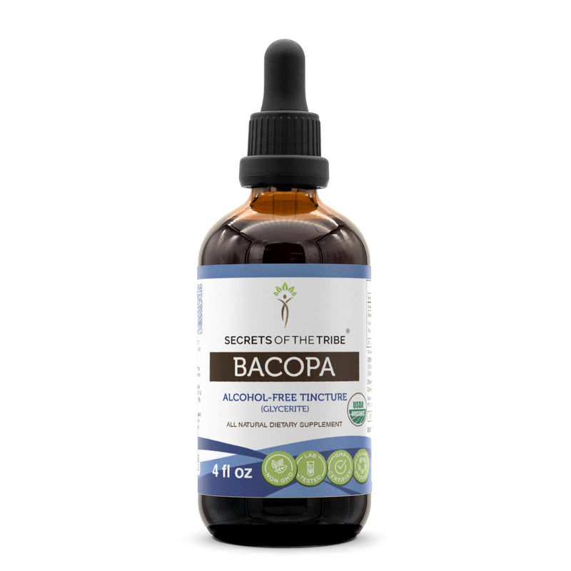[Australia] - Bacopa USDA Organic | Alcohol-FREE Extract, High-Potency Herbal Drops, Relaxation, Positive Cognitive Effect | Made from 100% Certified Organic Bacopa (Bacopa Monnieri) Dried Herb 4 oz 4 Fl Oz (Pack of 1) 