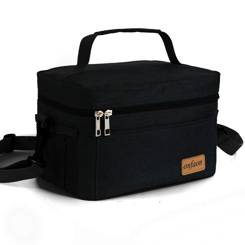 [Australia] - Lunch Bag for Men/Women, Insulated Reusable Lunch Box Leakproof Cooler Tote Bag Freezable with Adjustable Shoulder Strap for Office Work Picnic Beach(Black) Black 7.5L 